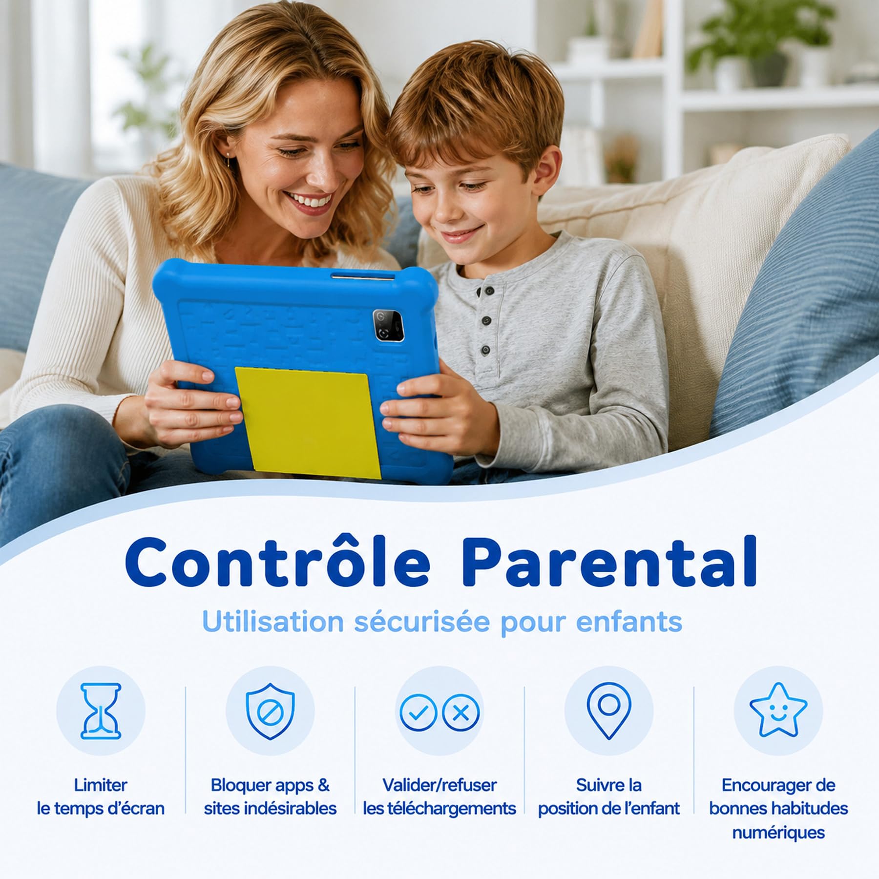 Tablet Bambini 7 Pollici Android Tablet Educativo 5 GB RAM+32 GB, espandibile TF 128 GB, Controllo Parentale, WiFi 6 & Bluetooth, Custodia Antiurto Inclusa, Regalo Ragazza Ragazzo (Blu)