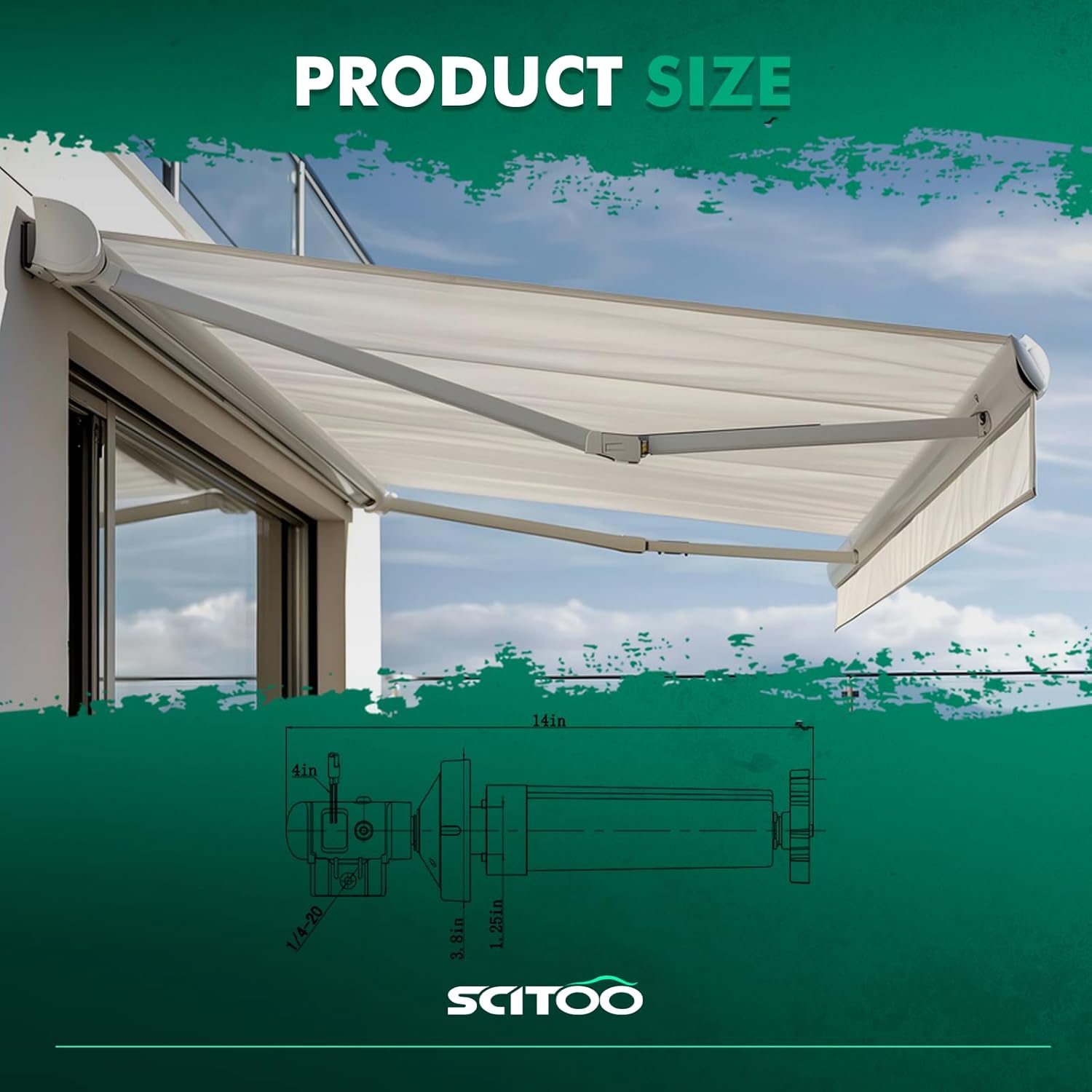 SCITOO tarp motor compatible for Dometic 9100 Series Power Patio Awnings including 910, 915, 916, 917 models Power Awning Motor Torsion Assembly Rh Black 3310423.209U