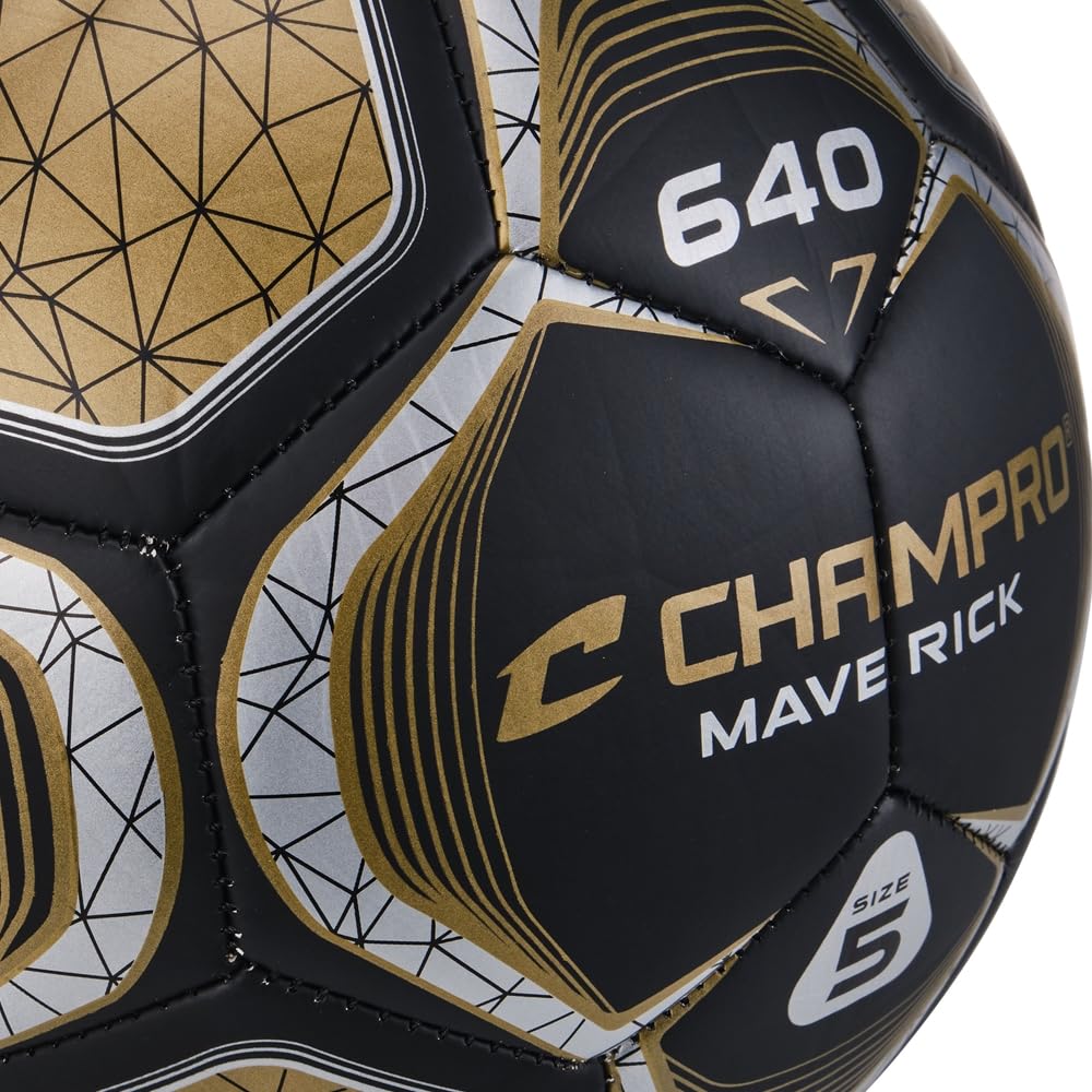 Champro Maverick - Balón de fútbol, Talla 4, Negro, Dorado Vegas