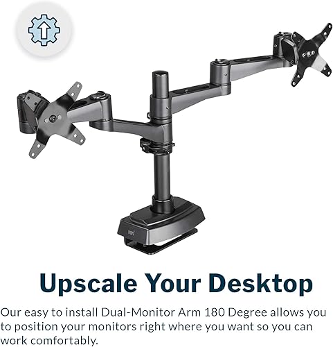 Miniatura 2 de Vari Brazo de monitor dual de 180 grados, soporte para monitor VESA con ajuste de 180 grados, monitores de hasta 27 pulgadas, 19.8 libras, brazos