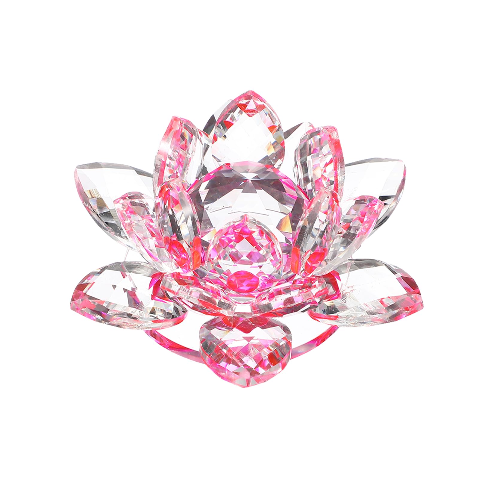 sourcing map Crystal Lotus Flower Figurine 3.54"x3.54" Decorative Lotus Flower Ornament Clear Lotus Figurine for Home Office Tabletop Centerpieces, Pink