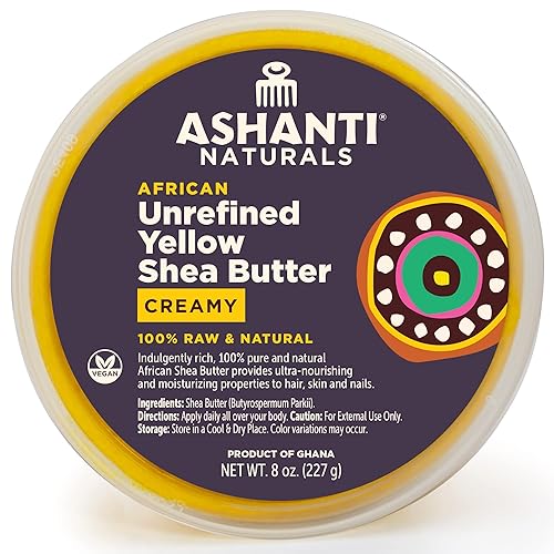 Ashanti Naturals Manteca de karité cruda amarilla batida  Manteca de karité africana sin refinar  Hidratante cremoso para una fácil aplicación  8