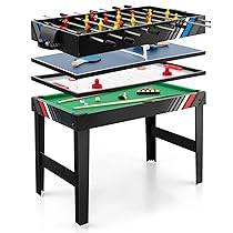 COSTWAY 4 in 1 Tavolo Multigioco, Calcio Balilla, Tavolo da Biliardo, Ping Pong, Air Hockey, Calcetto Multigioco Impilabile per Casa Feste Bar, 125x97x83 cm (Nero)