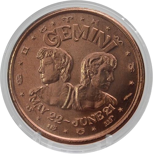 Gemini Twins Token Moneda de desafío de cobre puro de 1 oz en cápsula - Regalo de astrología y zodiaco, ideal para los versátiles, COA de Heavenly