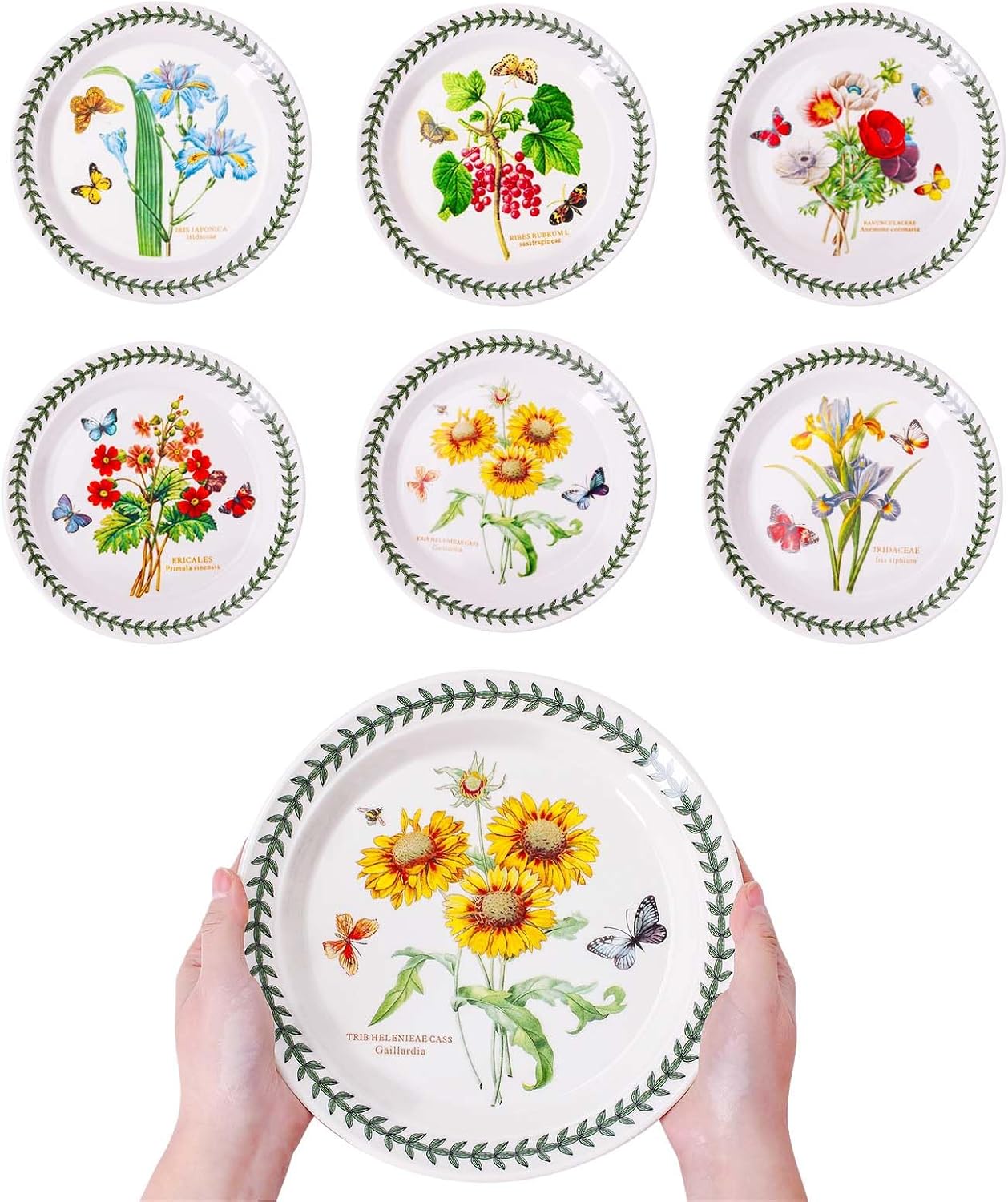 KXZ Ceramic Salad Plates Set of 6, Porcelain Dinner Plates for Dessert, Porcelain, Decorative, Flat, Microwave, Dishwasher and Oven Safe (8.5 Inch, Flower)