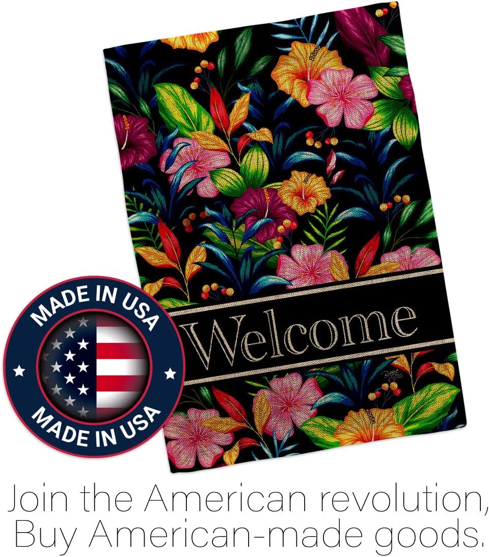 Breeze Decor Tropical Welcome Floral Garden Flag Sunflower Tulip Rose Orchid Lilies Season Springtime Flower Wreath House Decoration Banner Small Yard Gift Double-Sided, Made in USA
