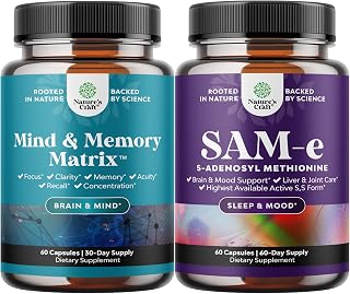 Bundle of Matrix Nootropic Brain Supplement for Memory and Focus Enhancement - Vitamins for Mental Health & Clarity and Sam-E 200mg Mood Support Supplement - S-Adenosyl Methionine for Relaxing Mood