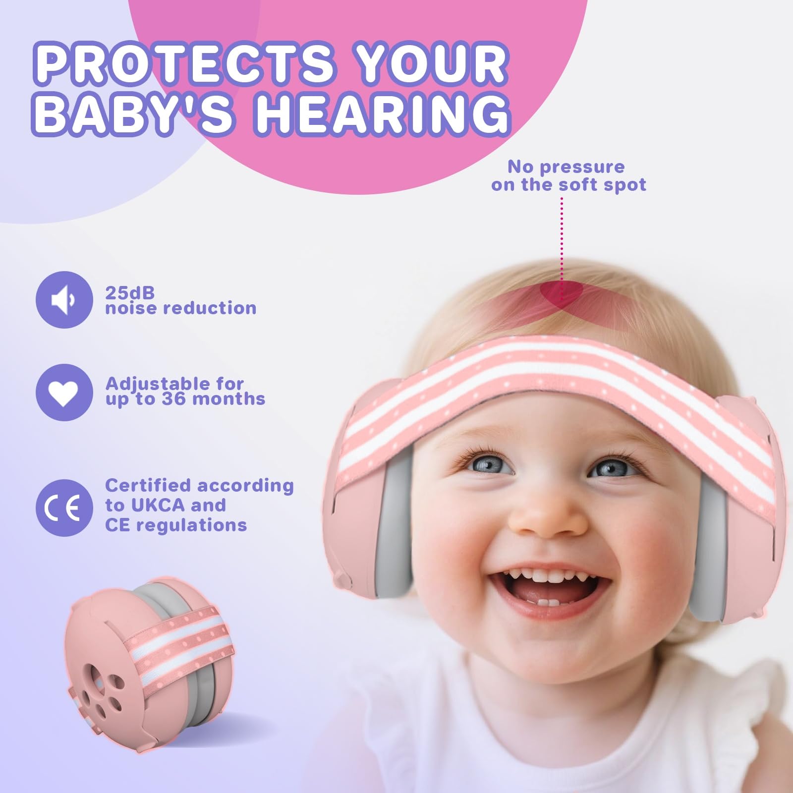 YingErTool 2-in-1 Baby Ear Defender for Babies and Toddlers up to 4 Years, Noise Reduction Adjustable Earmuffs - Image 3