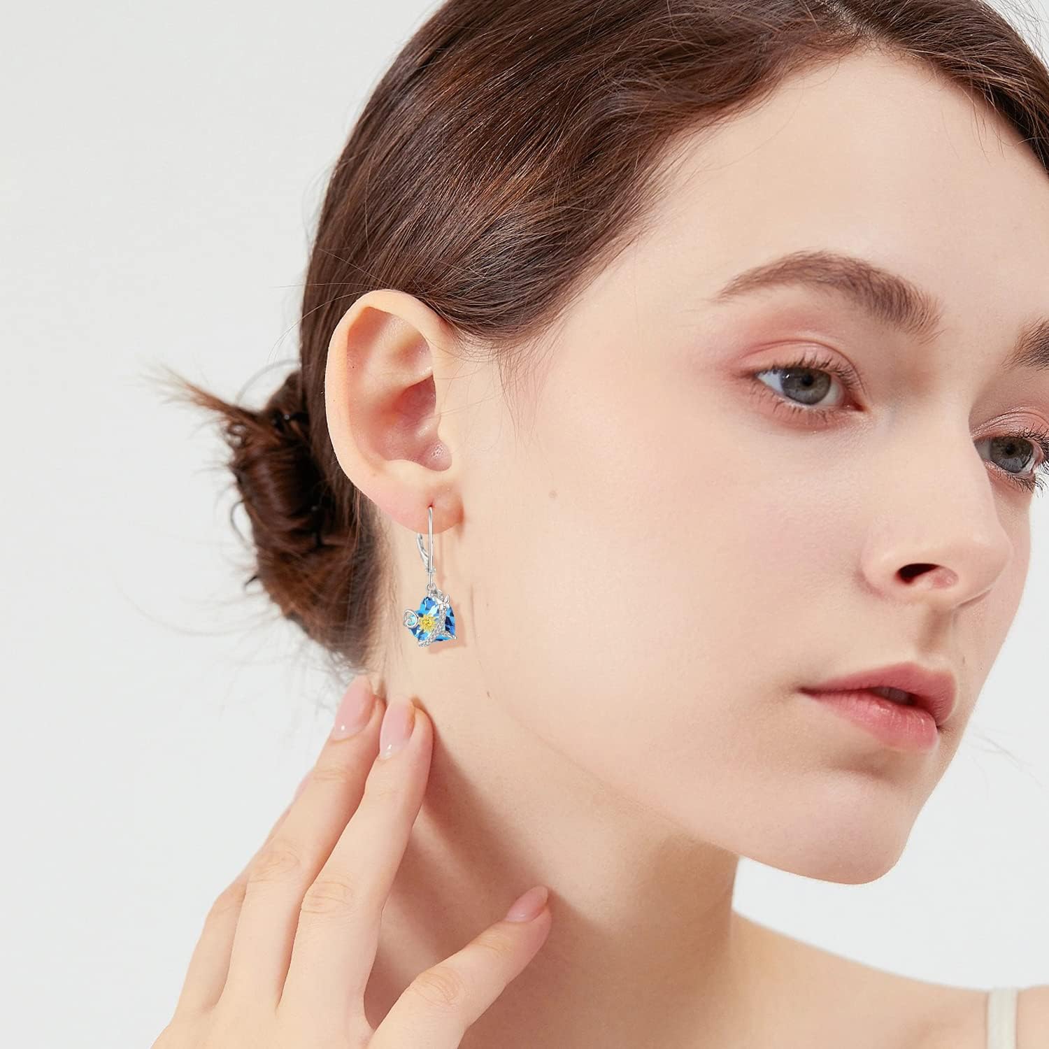 Sunflower Dangle Drop Leverback Earrings for Woman 925 Sterling Silver Cubic Zirconia Birthstone Jewelry Gifts for Valentines, Mothers Day - Image 4