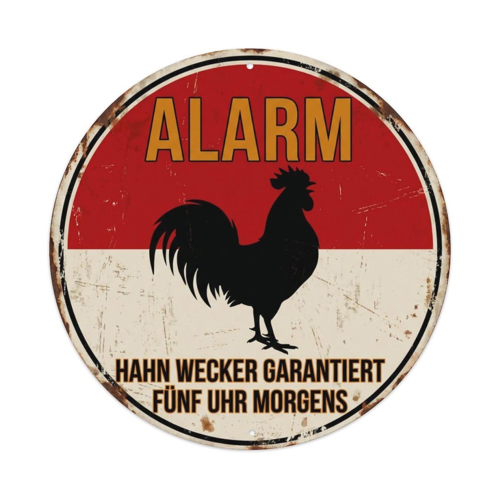Fqcyn Style Bossy Rooster Alarm Clock Metal Tin Sign Plaque Wall Decor For Cafe, Club Bar, Office, Home Garden Round Metal Poster 8X8inch