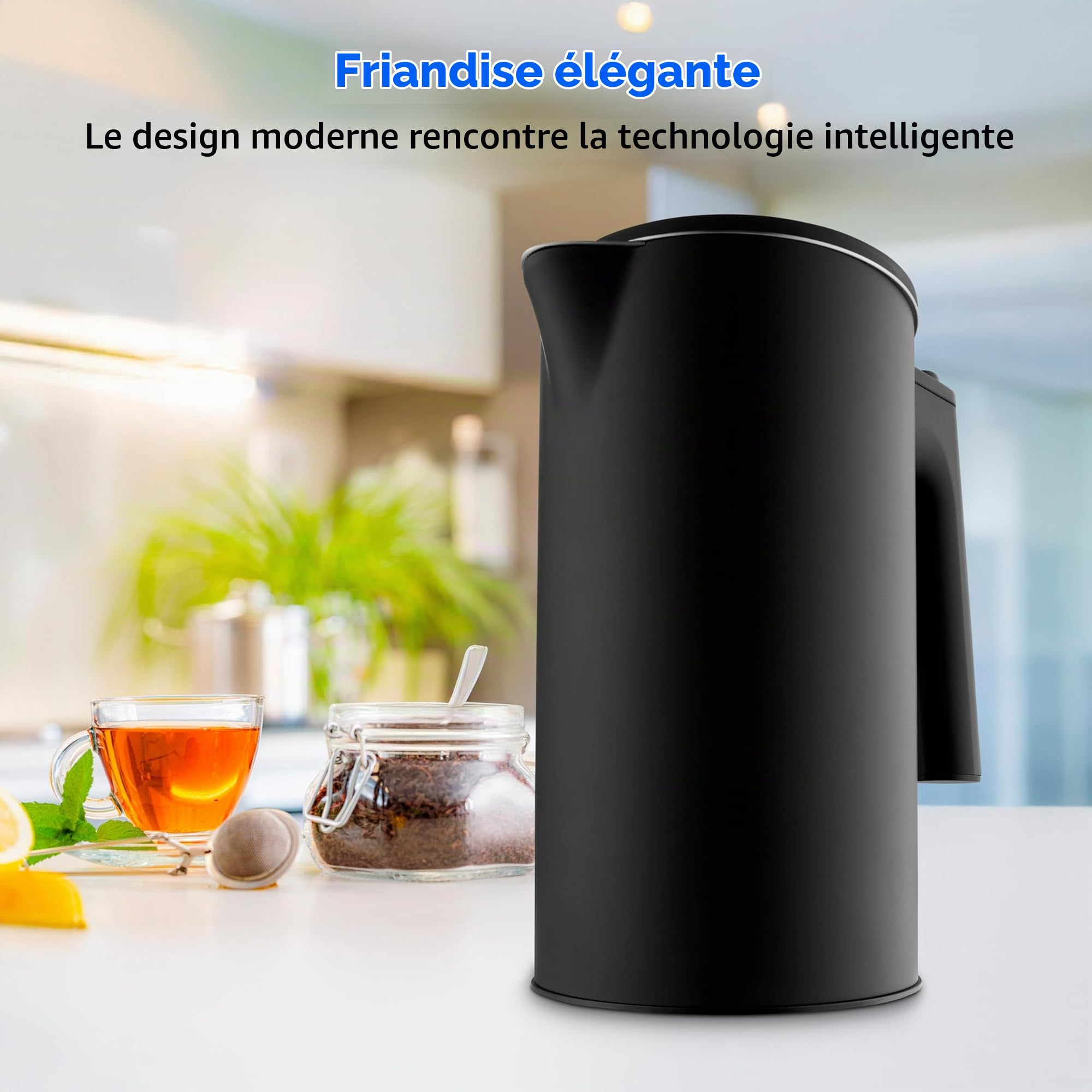 MEDION LIFE Bouilloire numérique MD12106 (2.200 W, 1,5 L, affichage LED, bande lumineuse LED, programmes automatiques, sécurité enfants, noir)