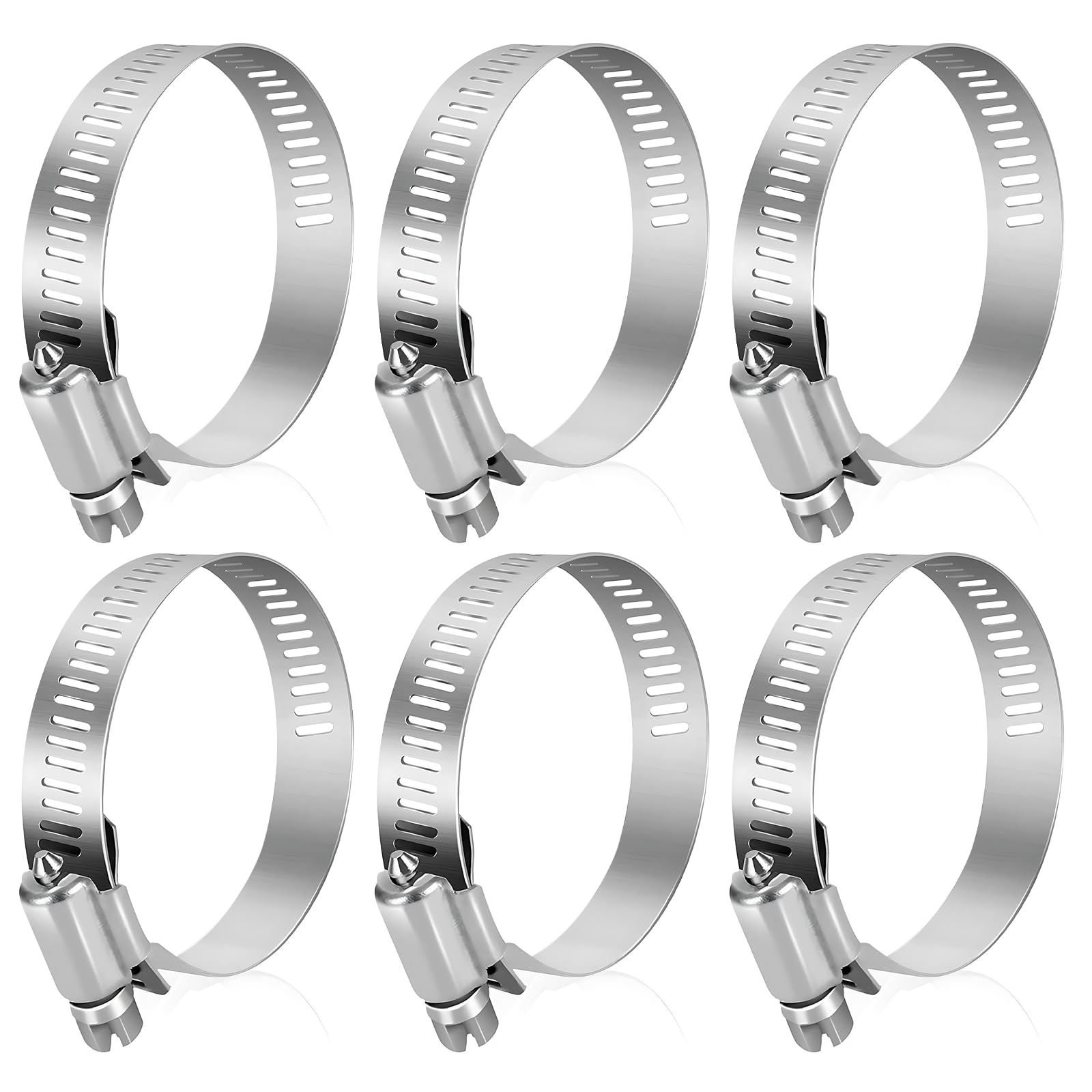 Koprek Silver Jubilee Clips 40-63Mm, 6 Pcs Jubilee Clips Assorted, Stainless Steel Jubilees Hose Clips, Adjustable Clamps For Securing Hoses Or Pipes, Worm Drive Pipe Clips For Garden Washing Machine