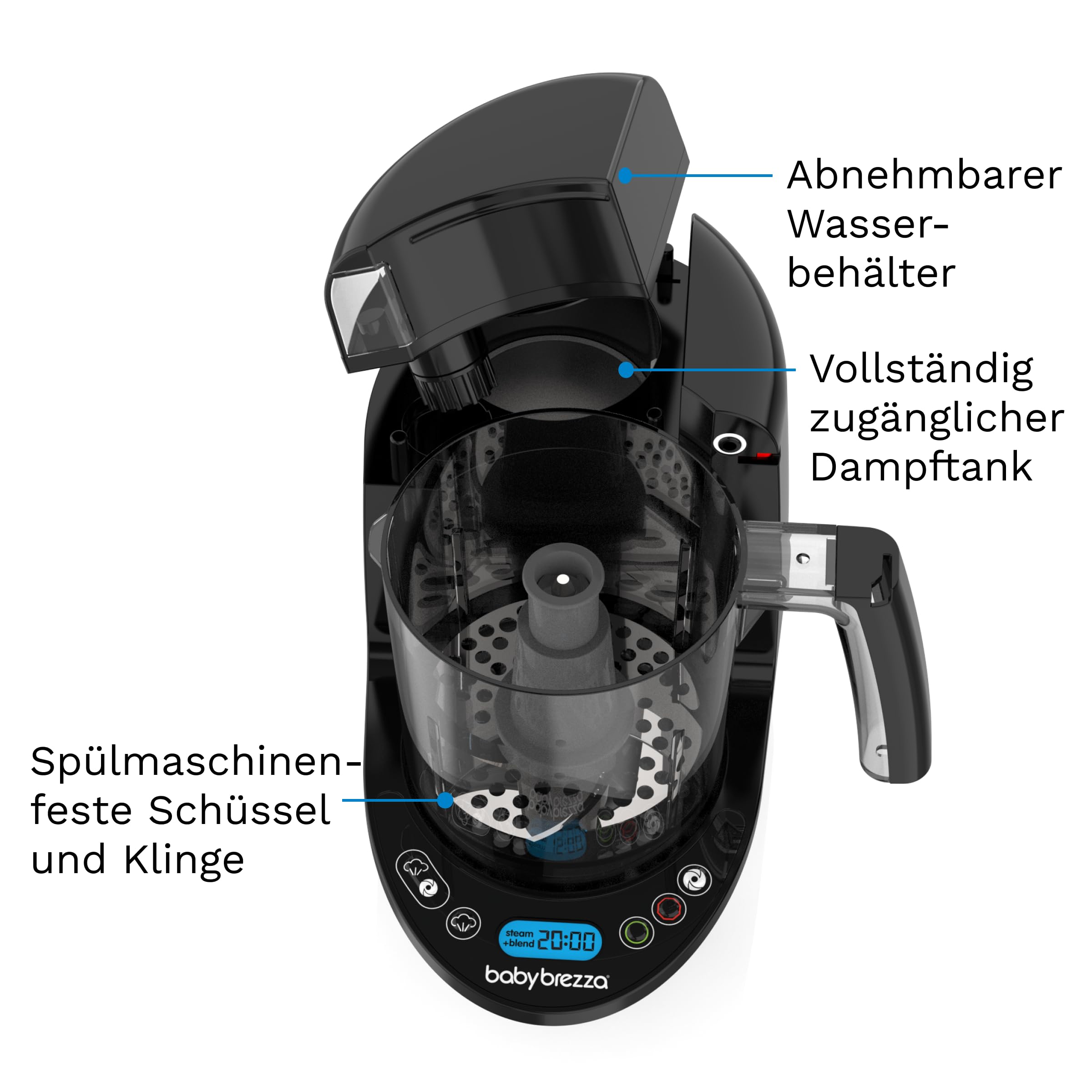 Baby Brezza Food Maker Deluxe 3-in-1 Babynahrungszubereiter Dampfgaren Mixen Kombi 800 ml BPA-frei LCD-Display