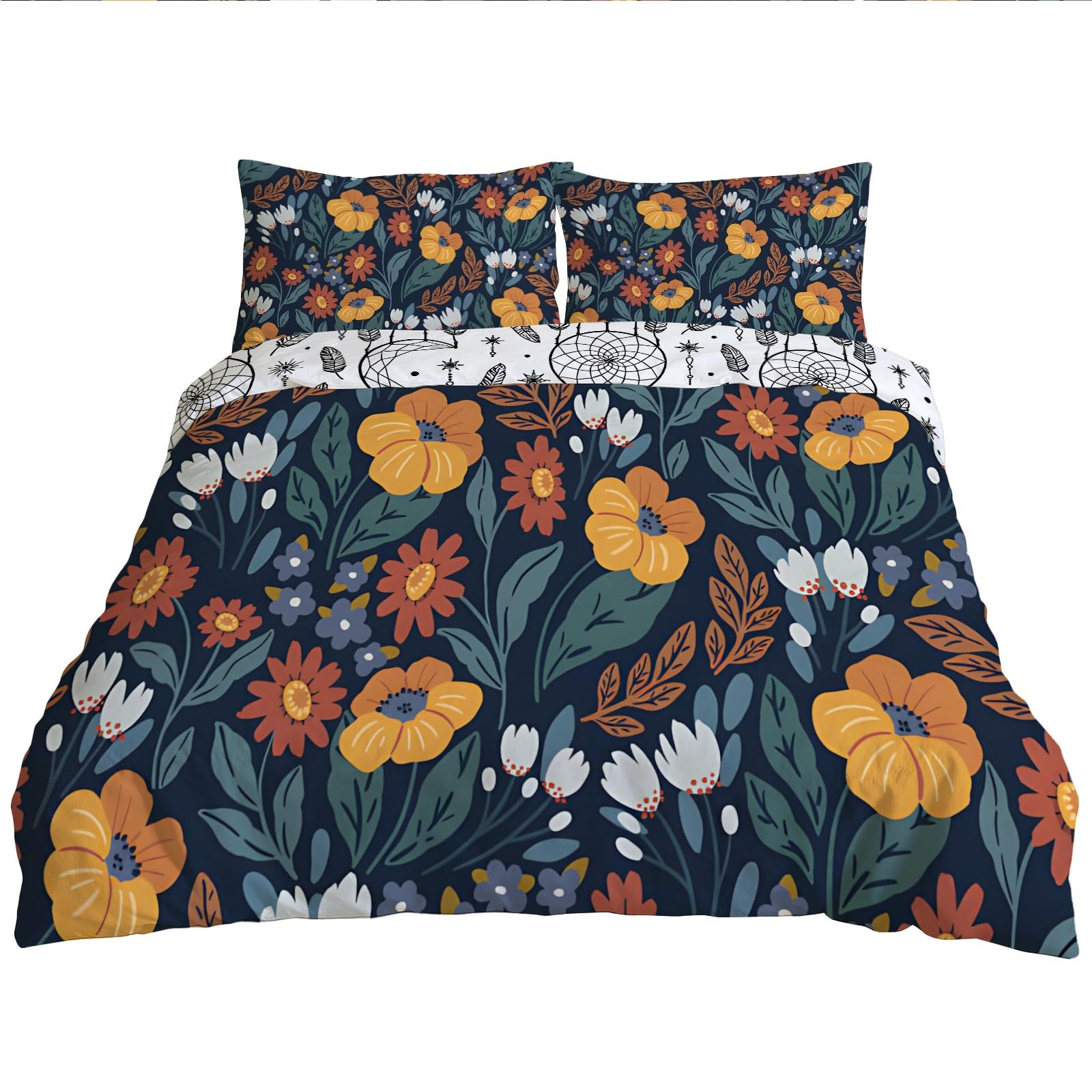 Housse de couette fleurs sauvages rétro 200x200 pour une ambiance pastorale d'automne chaleureuse