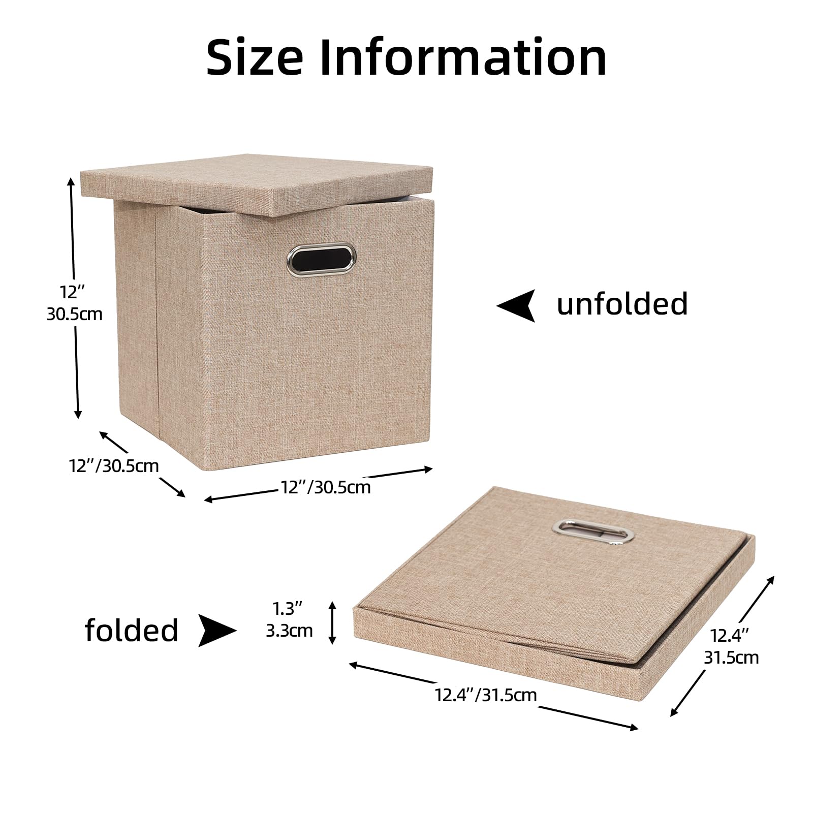 Contenedores de almacenamiento con tapas, cajas plegables de tela de lino, contenedores organizadores con tapa, cesta de almacenamiento plegable para armario, estantes, hogar, oficina, 30,5 x