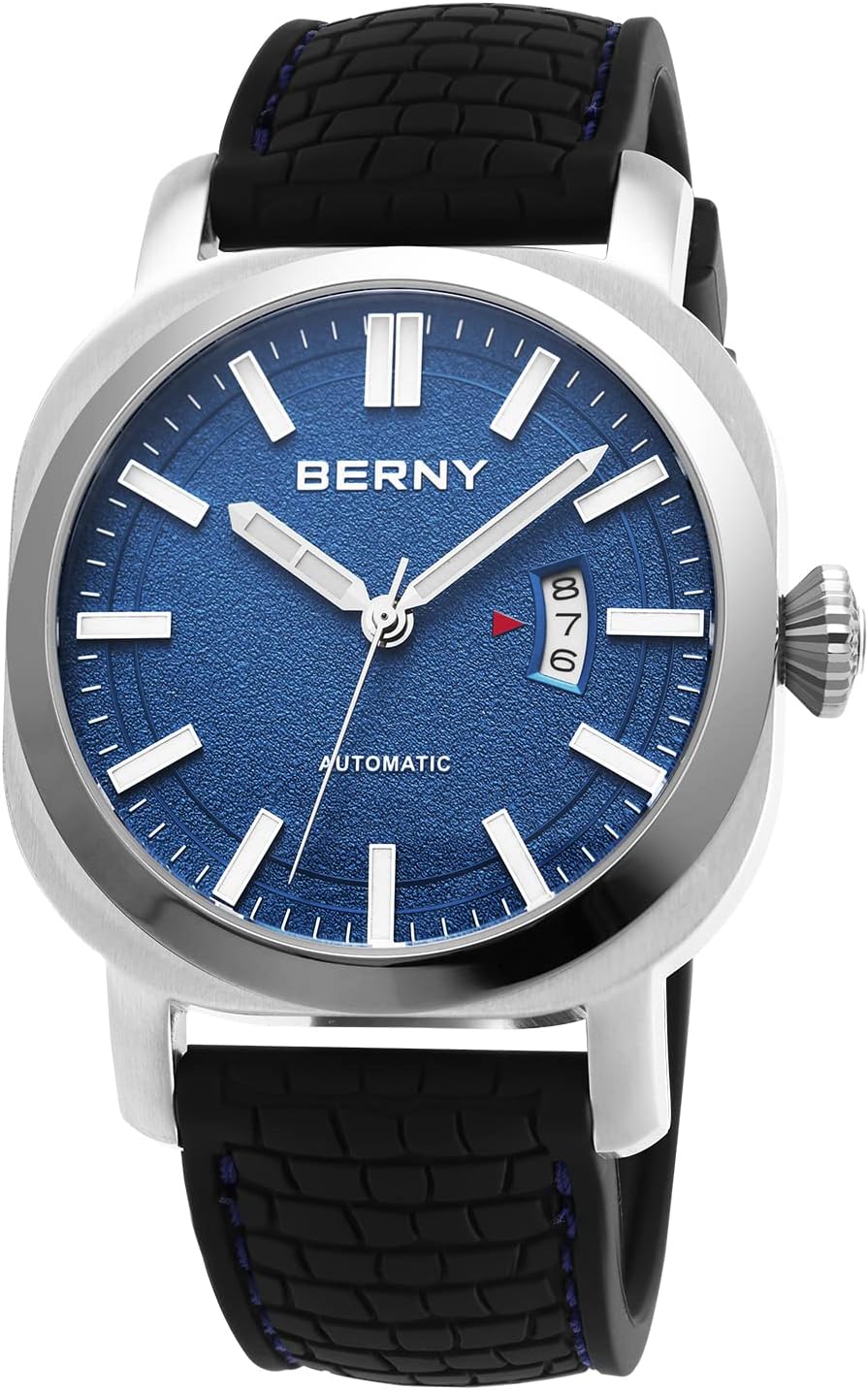 BERNY Men's Japanese Automatic Mechanical Watch, Self Winding Watches, 10ATM Waterproof, Sapphire Glass, Scratch Resistant HV800 Hardness Case, Super Luminous with Date (No Battery Required) Blue