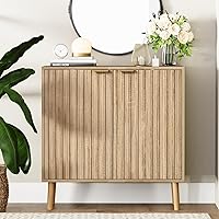 Vrullu Fluted Oak Storage Cabinet Buffet Sideboard - Modern 2-Shelf Accent Cabinet for Living Room, Entryway, 13.7"D x 30.3"W (Oak)