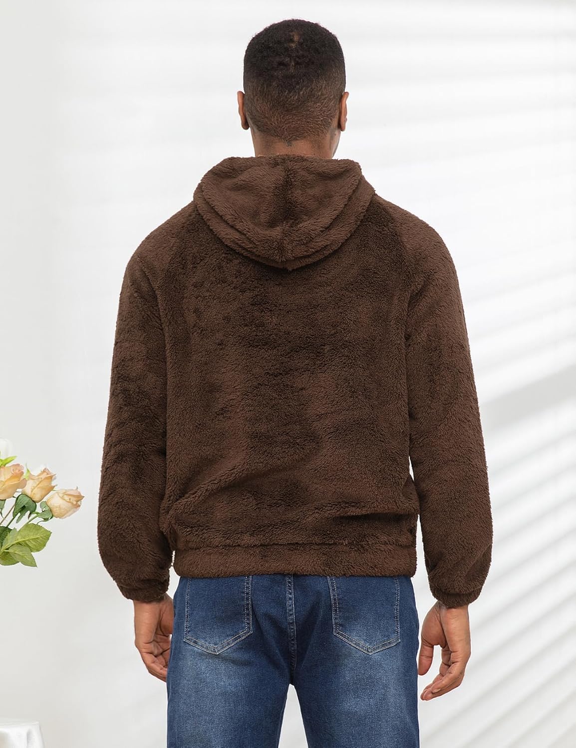 Flygo Mens Fuzzy Hoodie Sherpa Pullover Hoodies Casual Long Sleeve Hooded Sweatshirt Warm Fall Winter Fluffy Sweater - Image 3