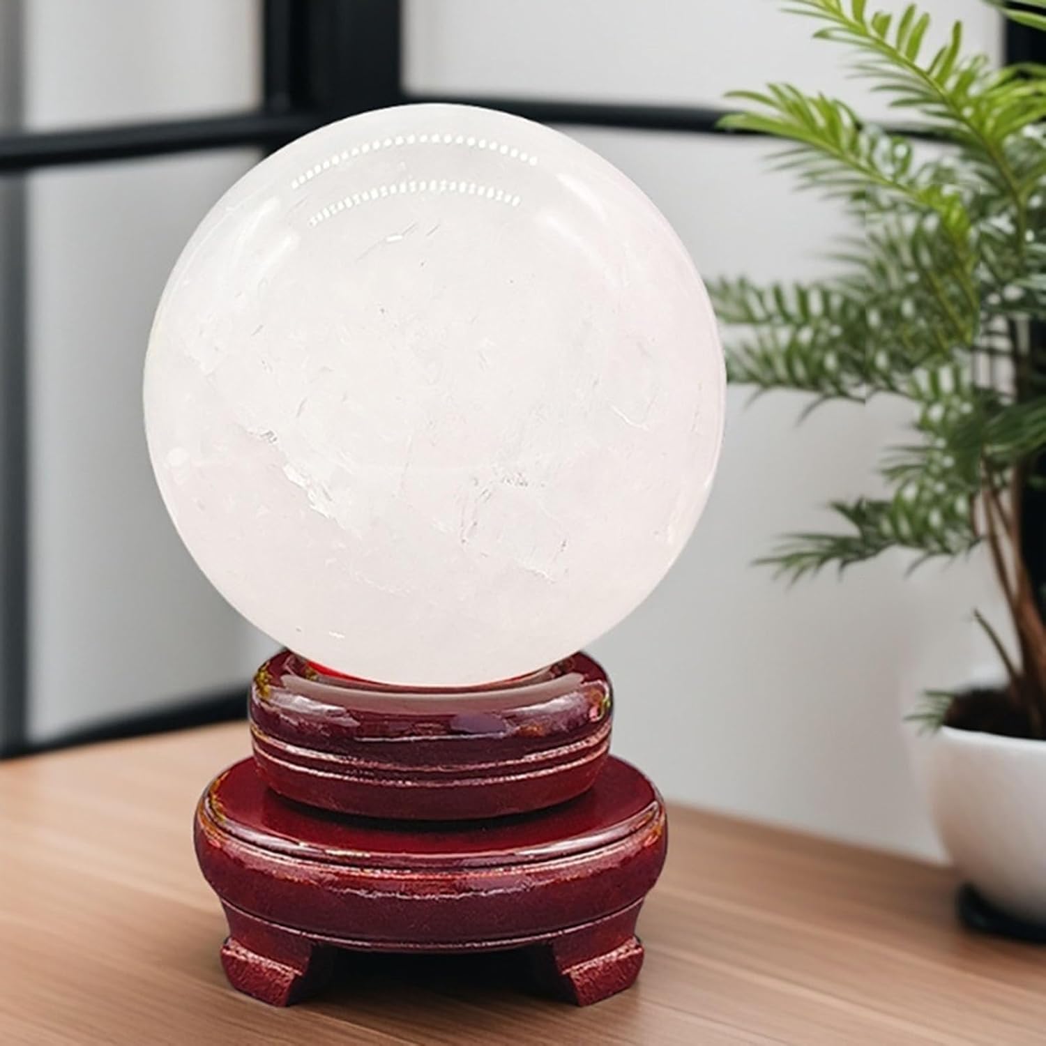 Crystal Ball Ornament, White Polished Decorative Sphere Figurine Sculpture, Crystals Ball Feng Shui Home Decorfor,Witchcraft,9cm/3.5in