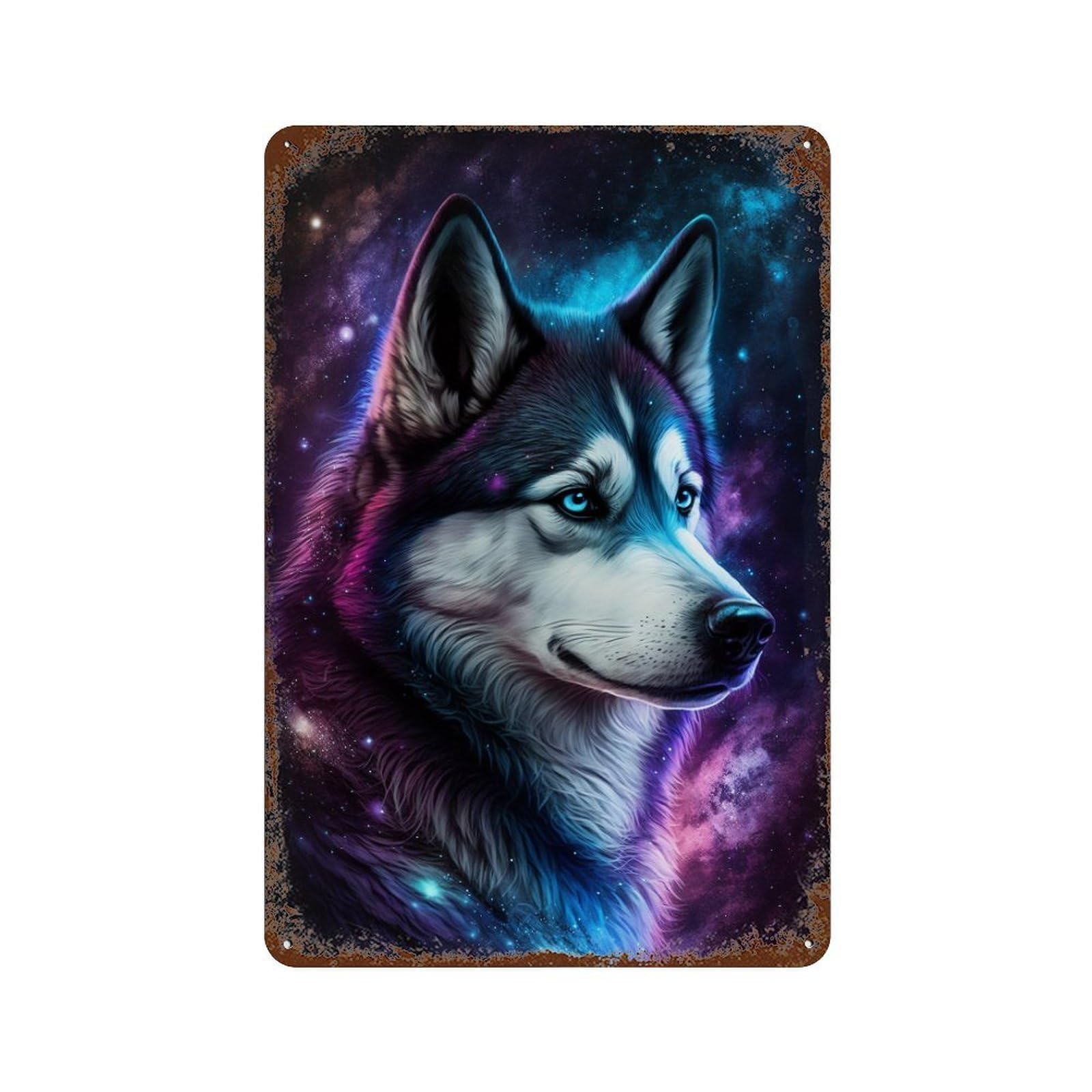 Galactic Wolf Portrait-18 11.8"x7.9" Vintage Metal Tin Sign, Novelty Wall Decor for Basement, Hobby Room And Garage Decor