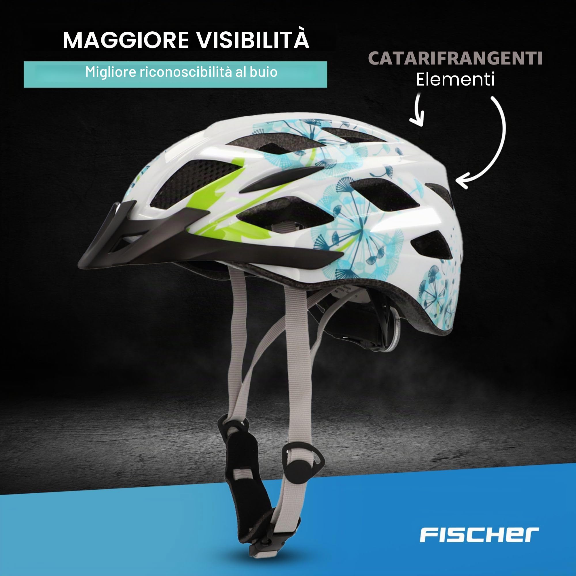 FISCHER adulti Urban Flowers Casco da bici, Blu/Bianco/Verde, S/M