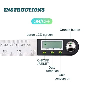 Delgada 20 inch/500mm Digital Protractor Stainless Steel Digital Display Angle Ruler Digital Angle Measuring Finder Tool for Woodworking