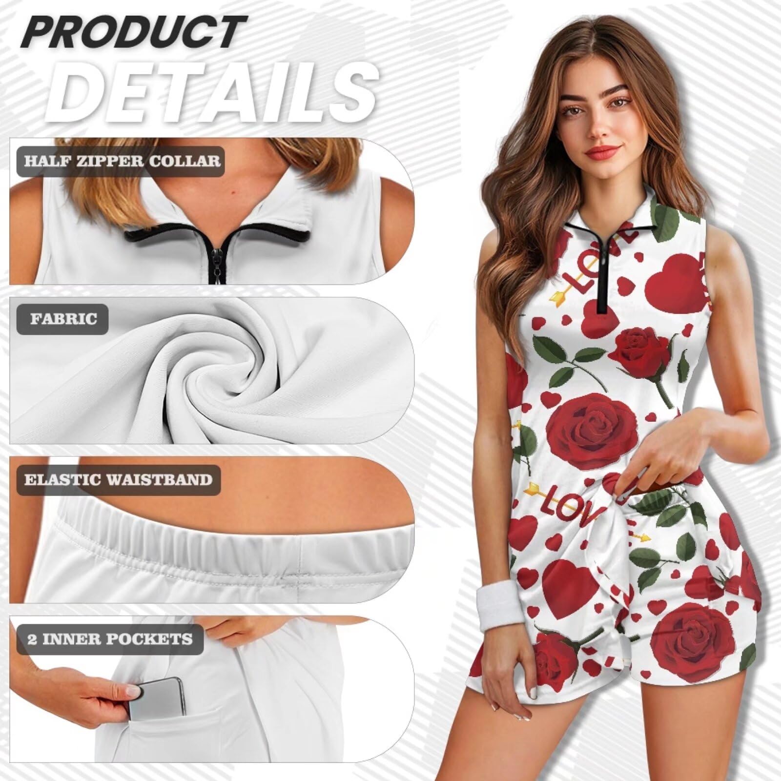 Belidome Abito da golf da donna con pantaloncini, senza maniche, con cerniera, linea ad A, per tennis e corsa