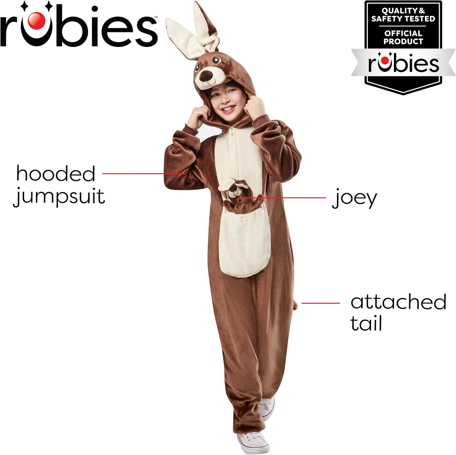 Rubies Unisex Kids Kangaroo Comfywear One-Piece Plush Hooded Costume Jumpsuit with Joey