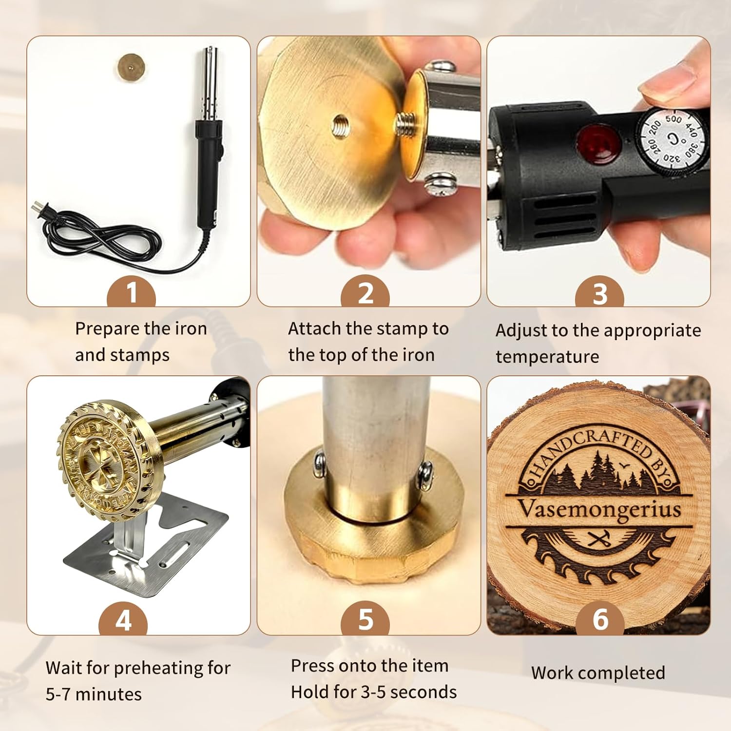 Custom Electric Branding Iron for Wood, Temperature-Controlled Personalized Logo Branding Iron, Metal Stamp for Leather, Food, Customized Tool & Gift