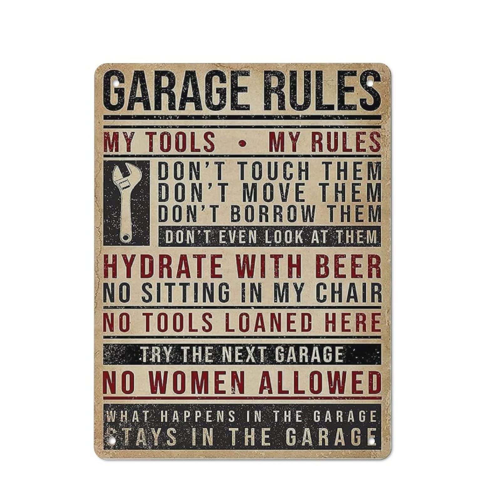 AOOEDM Garage Rules Metal Sign for Home Coffee Garage Wall Decor Vintage Poster Bar Signs for Home Bar Retro Metal Tin Sign