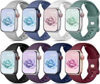 Mastten 8 Pack Sport Straps Compatible with Apple Watch Straps 42mm 41mm 40mm 38mm Women Men, Soft Silicone Band for Apple Watch Series 11 10 9 8 7 6 5 4 3 2 1, iWatch SE 3 2 1, Dark Colour