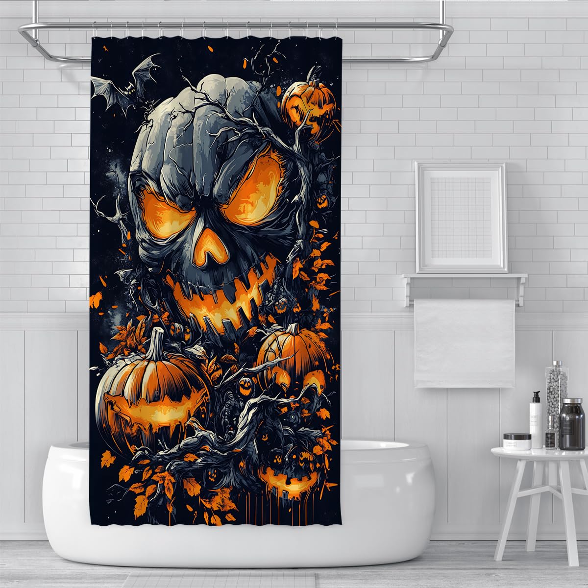 Tende Doccia Zucca Arancione Gotica Foglie Nere 200x200cm