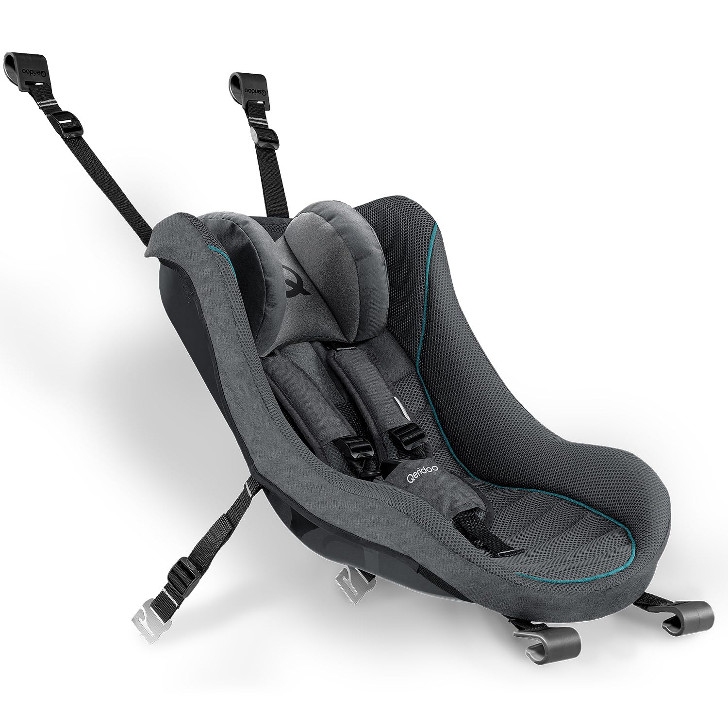 Qeridoo Babyschale dunkelgrau | Sicherheitsschale für Neugeborene im Kinderfahrradanhänger | Ergonomisch, gepolstert & atmungsaktiv | 5-Punkt-Gurt | Für EIN- & Zweisitzer bis 12 kg
