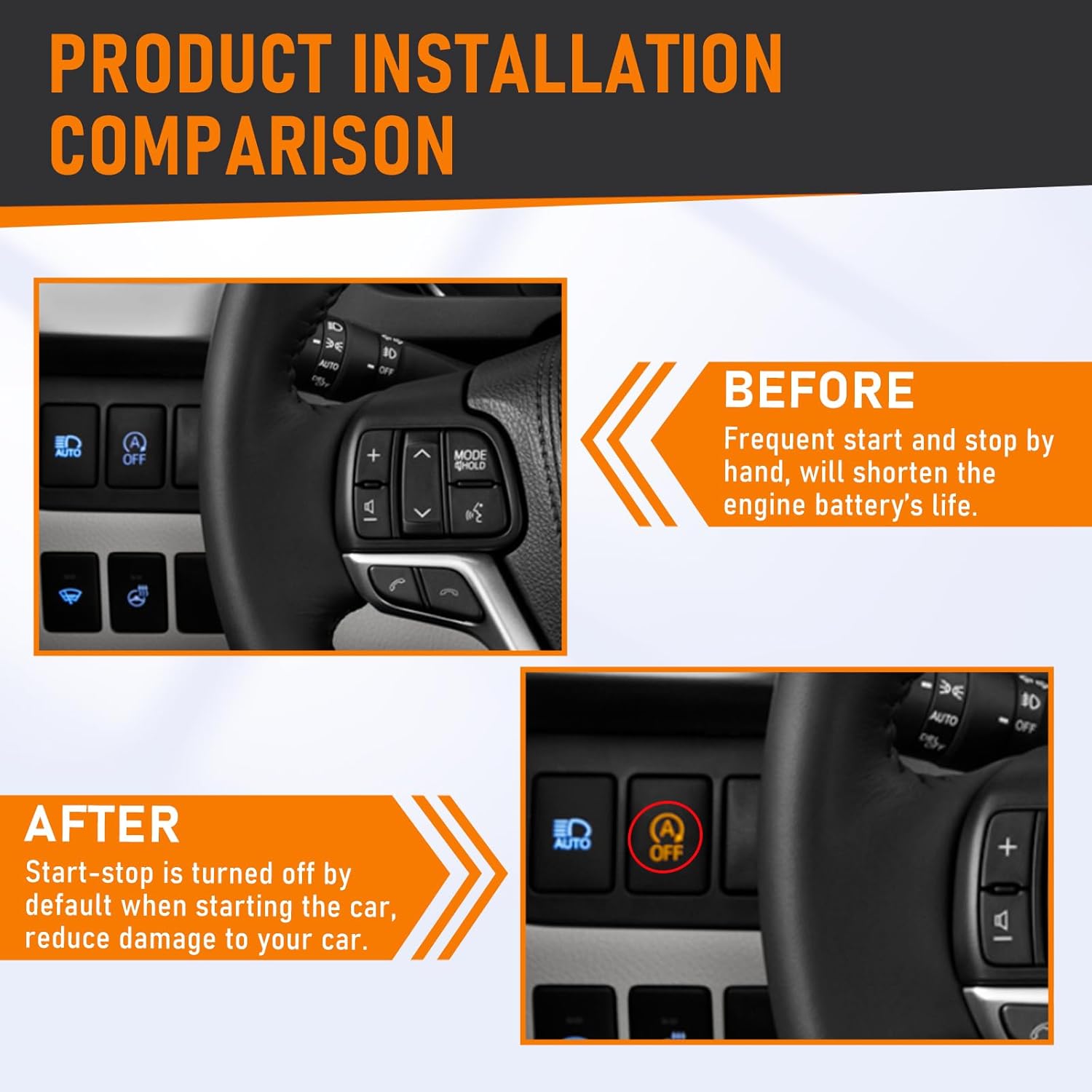 Auto Start Stop Eliminator Compatible with Toyota Highlander 2015 2016 2017 2018 2019, Plug & Play Start/Stop Memory Module, Disables Auto Engine Stop