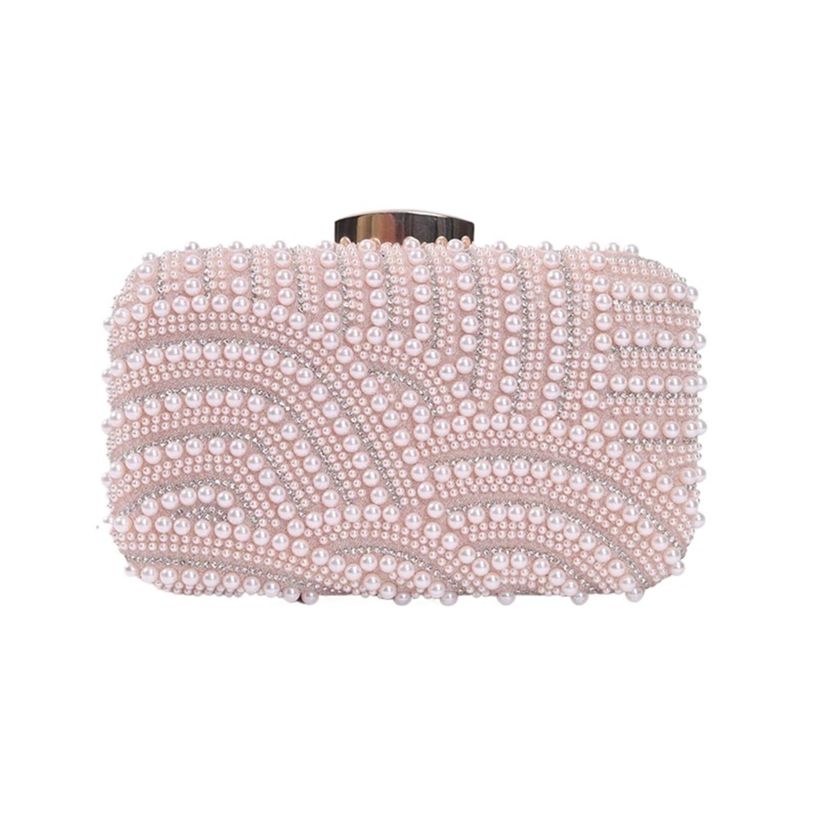 Ladies Pearl Elegant Evening Bag Fashionable Stylish Beading Wedding Dinner Party Banquet Dress Clutch With Long Chain Purse
