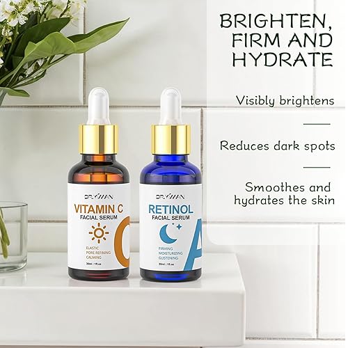Miniatura 5 de Suero de vitamina C y suero de retinol para la cara, hidratante e iluminador, antienvejecimiento para día y noche, aumenta el resplandor y bloquea