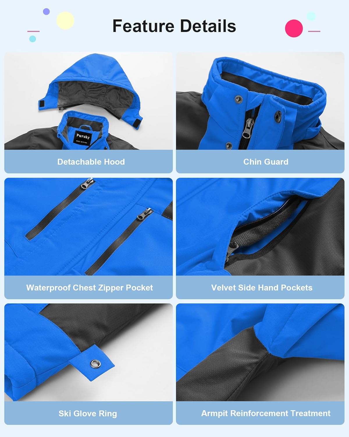 Pursky Boy's Waterproof Ski Jacket Kids Winter Snow Coats Fleece Raincoats Parka - Image 6