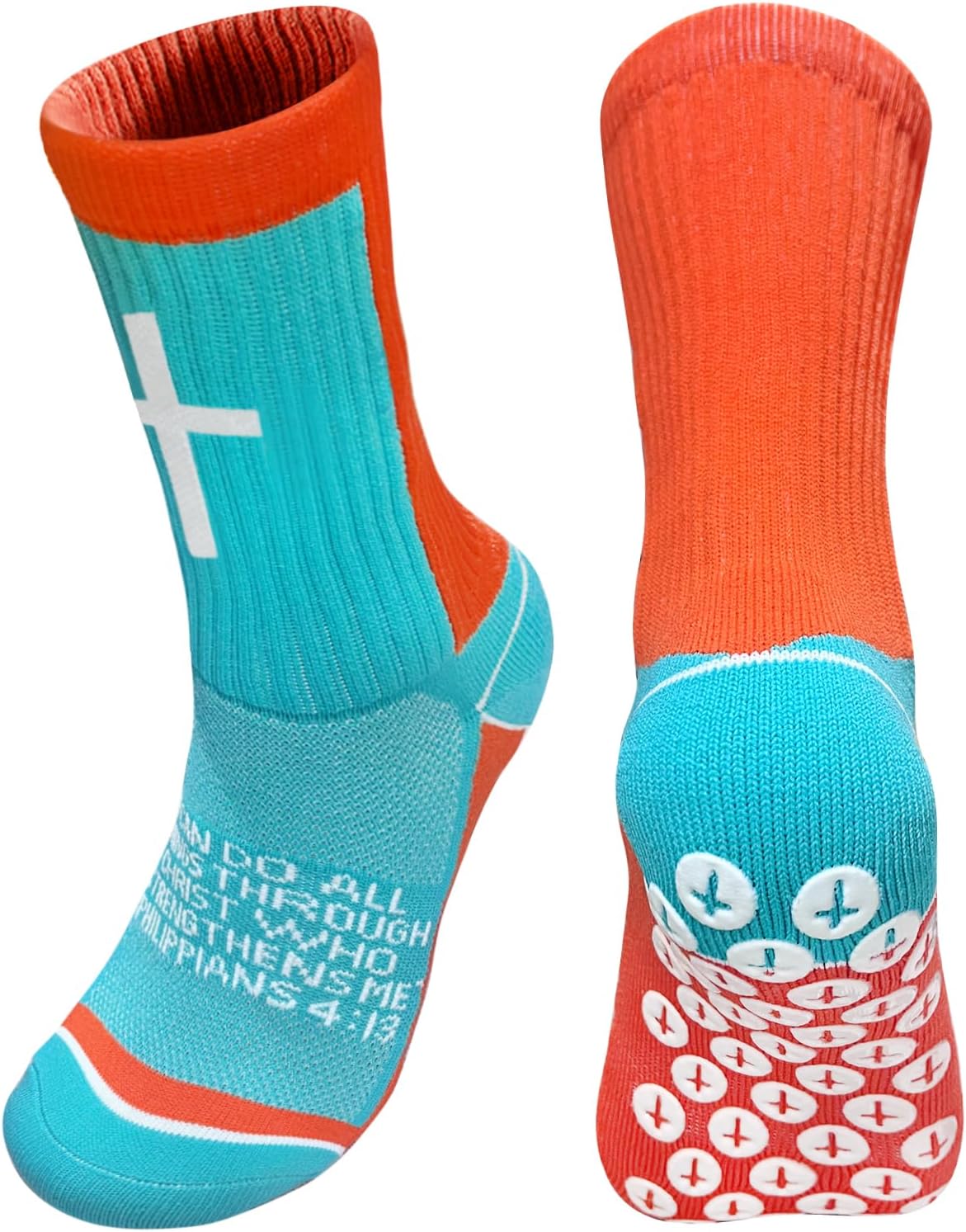 Cross Grip Soccer Socks,Moisture-Wicking Athletic Sock,Christian Socks,with Bible Verse for Soccer Training US 6-13