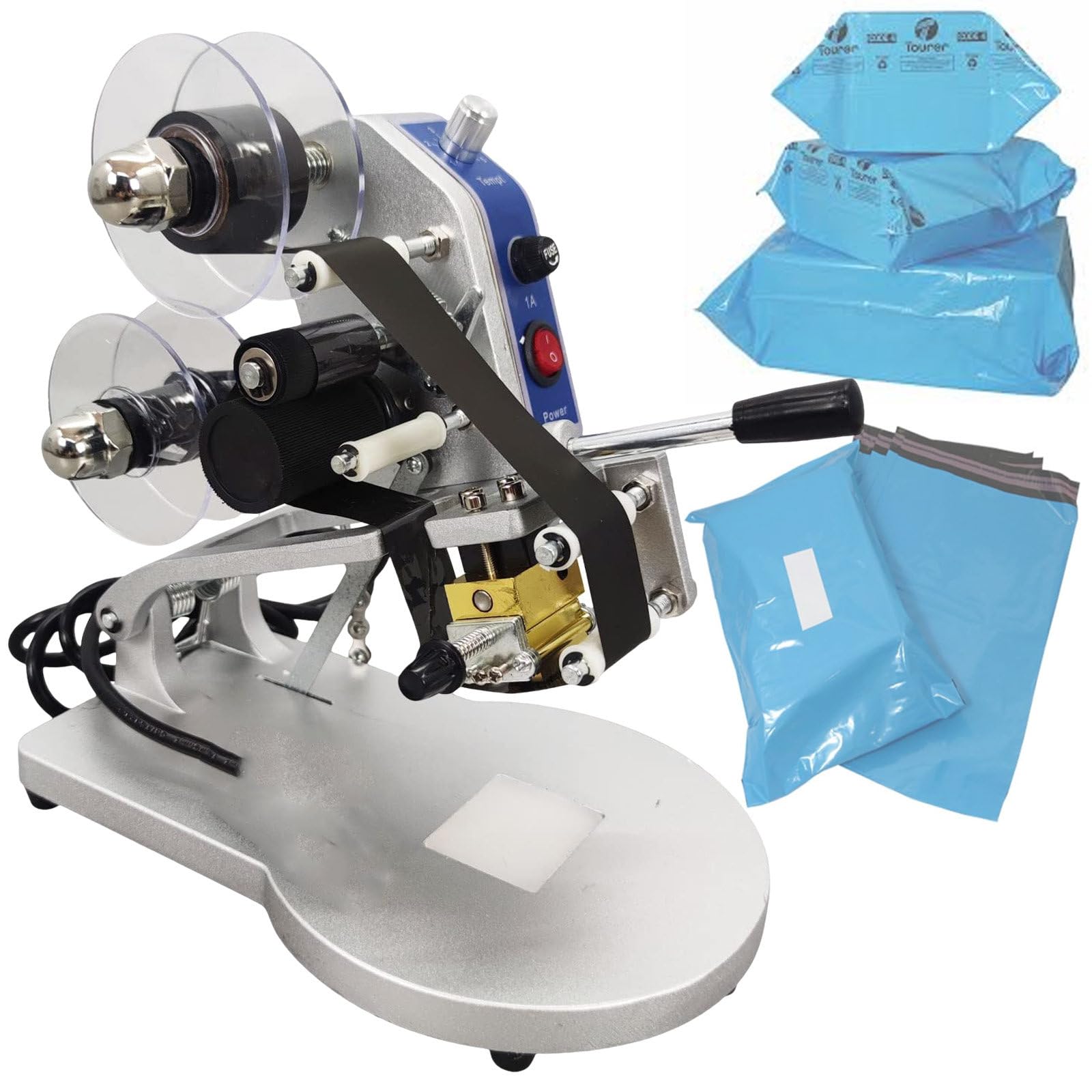 Macchina manuale per la codifica a caldo di nastri per imballaggi flessibili, stampante per etichette data con base in metallo, leggera per pellicole in pelle e plastica.