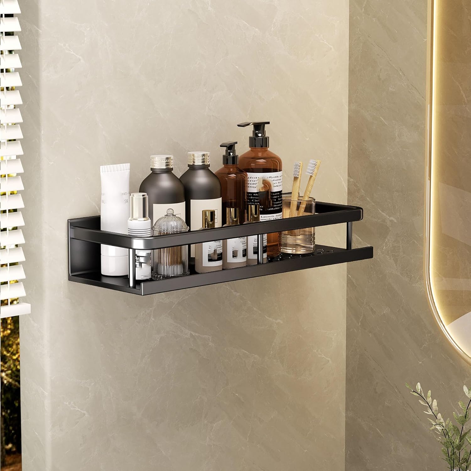 SRURLLUG Adhesive Shower Caddy Bathroom Organizers No Drill Storage Shelves Adhesive Hanging Shower Shelf for Bathroom Kitchen Countertop