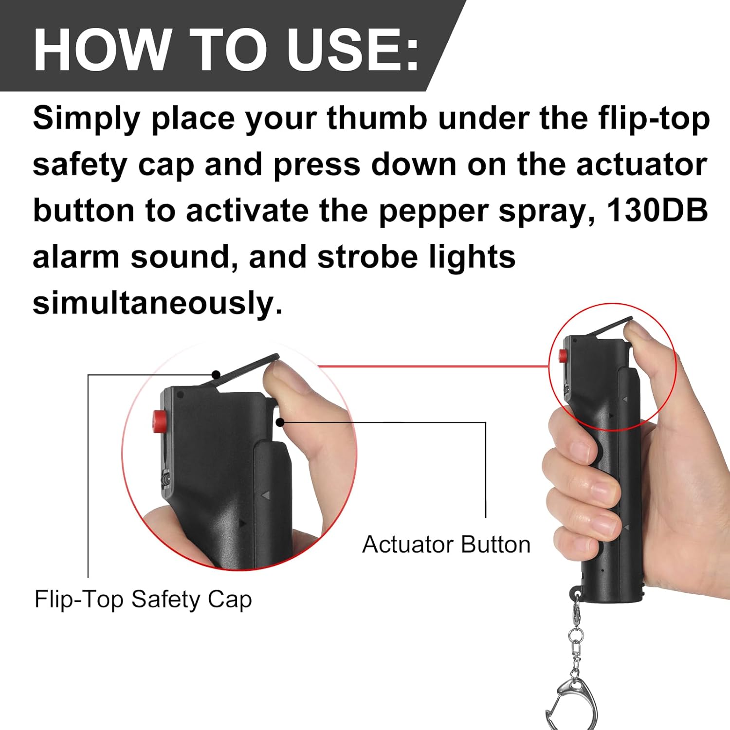 Self Defence Personal Alarm 3-in-1 for Women,pepper gel &130 dB Siren & Strobe Lights,Flip-top Safety Cap,USB charger
