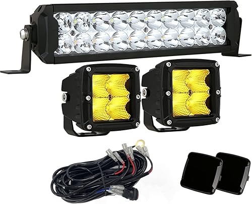 BIGLIONX Barra de luz LED de 12 pulgadas de 21000 lúmenes barra combinada de inundación de puntos color ámbarblanco 2 unidades 3 pulgadas luces LED