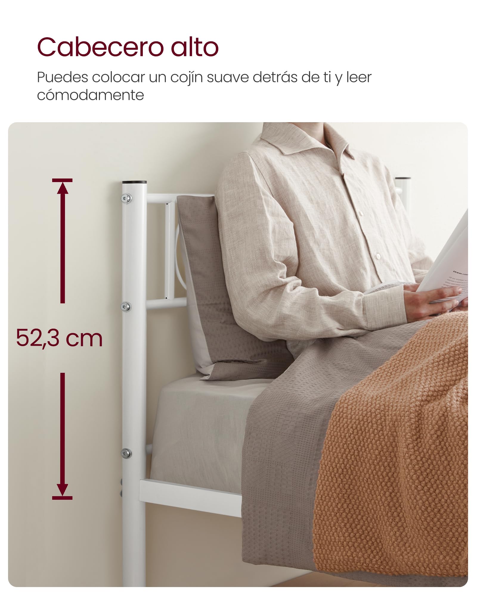 VASAGLE Estructura de Cama de Metal 90 x 190 cm Blanco
