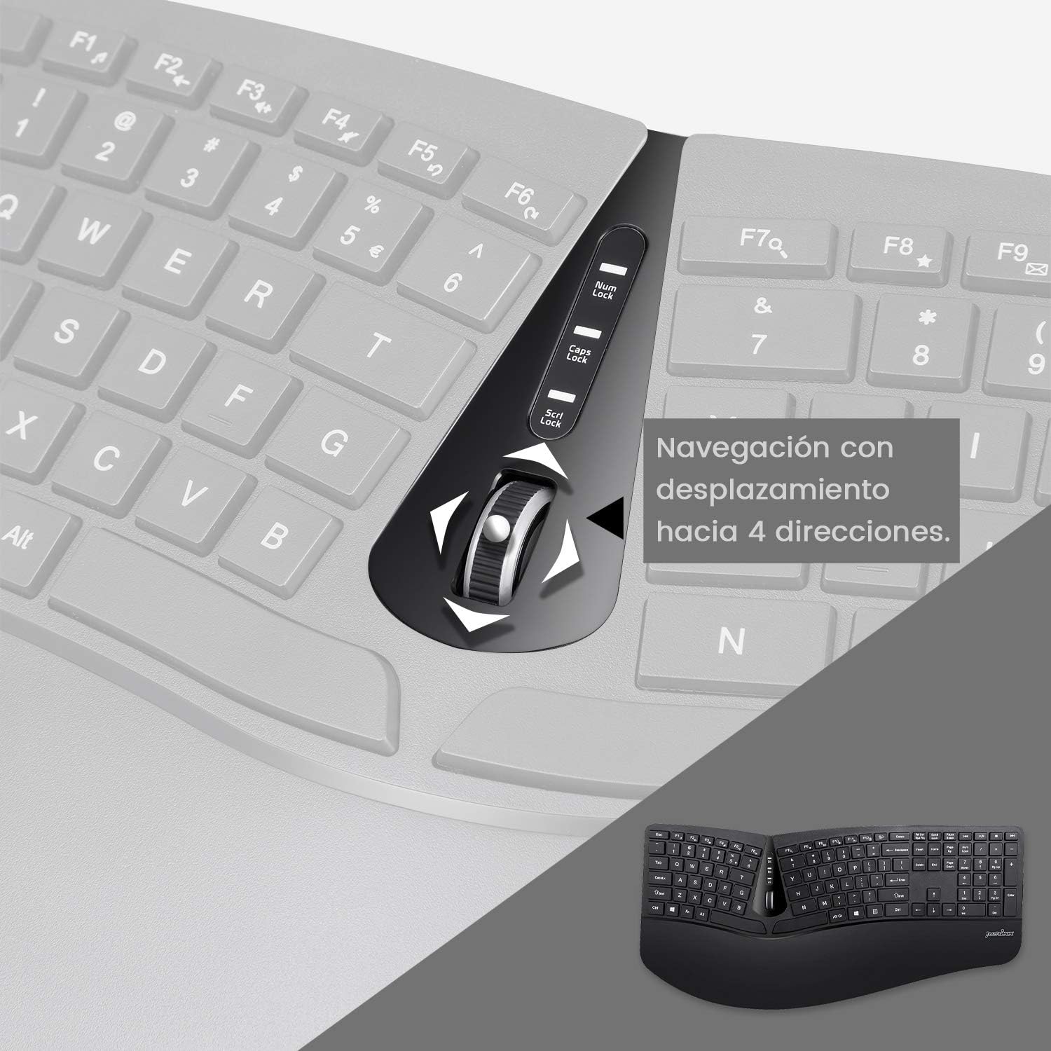 Perixx PERIDUO-605 ES, Pack de Teclado Ergonómico Inalámbrico - separación de teclas y Ratón Vertical con reposa muñeca y Teclas de Membrana Low Profile - QWERTY Español