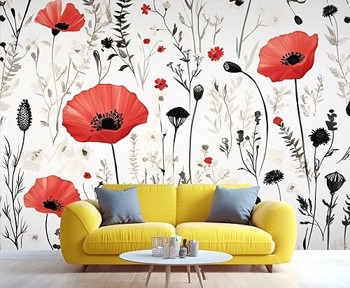 Miniatura 2 de Mural de pared floral retro, papel tapiz rústico floral de bar, flores abstractas 3D, impermeable, para cafetería, restaurante, sala de estar,