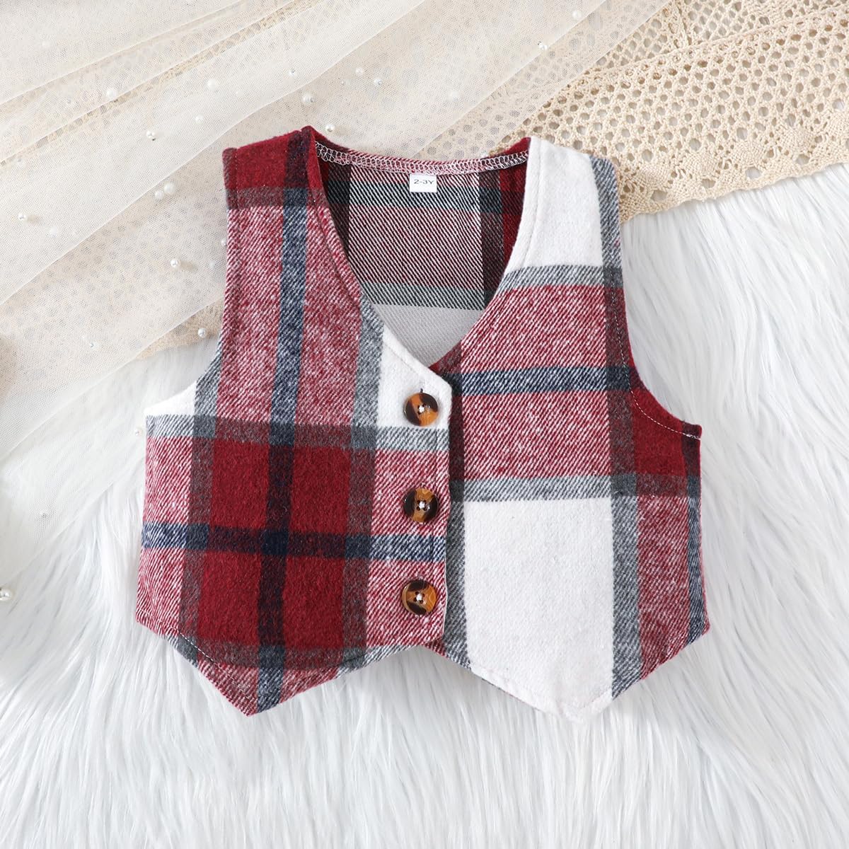 Toddler Girls Fall Outfits Knit Rib Shirt Tops Button Down Vest Plaid Skirt Set Winter Holiday Clothes 2-8Y