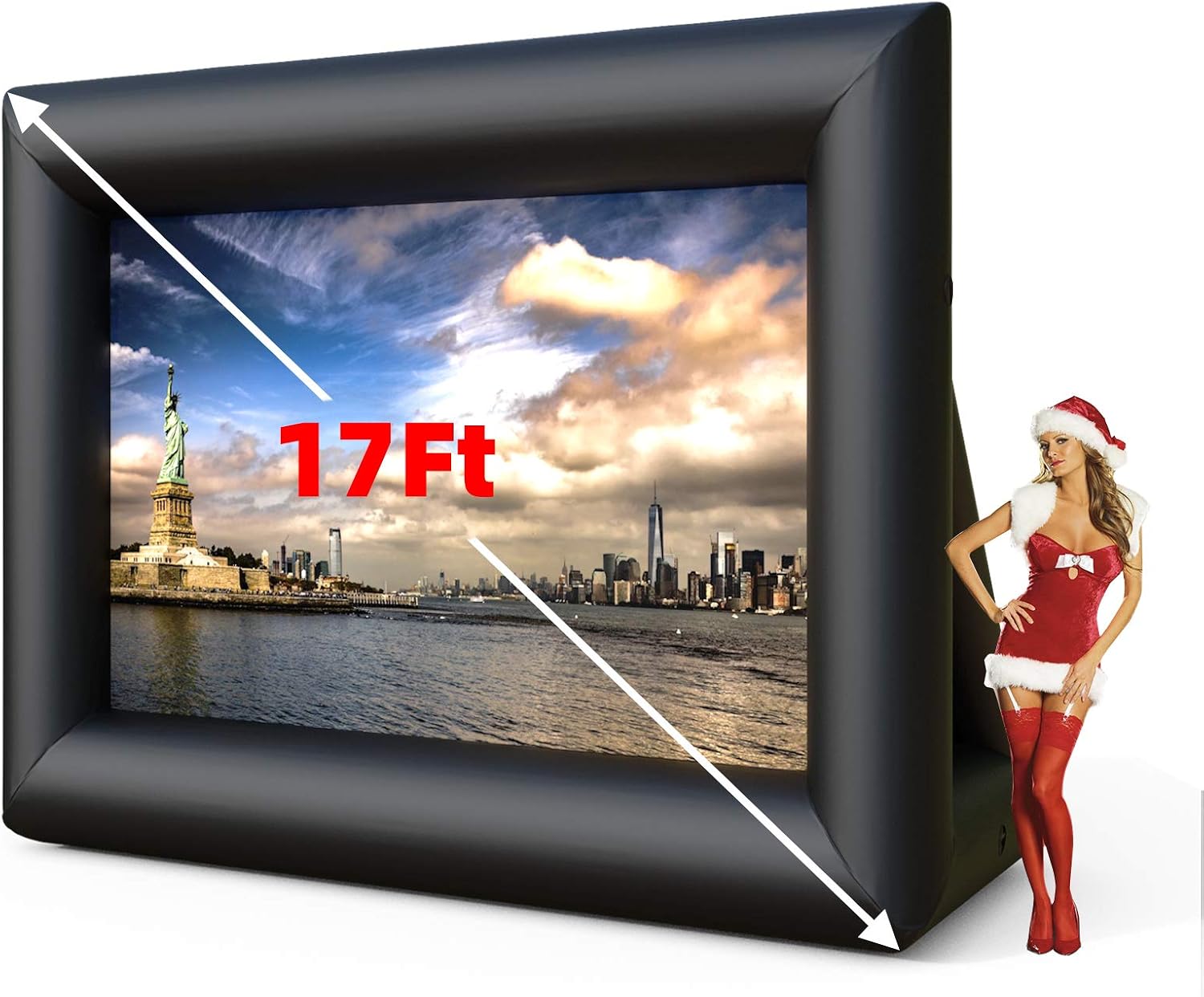 SUNCOO 17ft Outdoor Movie Projector Screen,Front/Rear Inflatable Projection Screen with Blower Strings Stakes & Storage Bag for Backyard Movie Parties Pool Lawn Event, Inflatable Movie Screen(17FT)