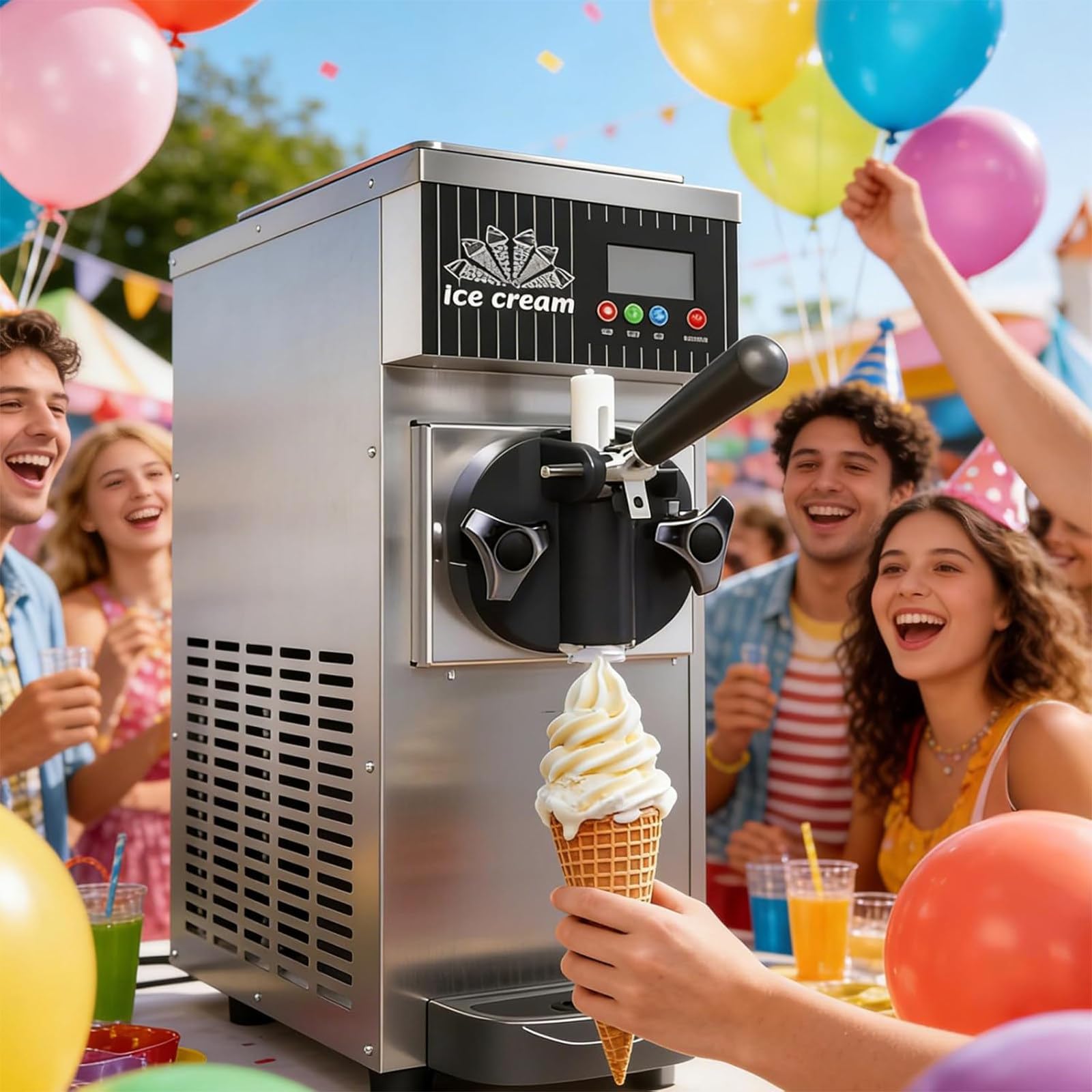 Gelatiera Professionale Soft Serve, Macchina Gelato Duro Uso Commerciale, 4-8 kg/Ora, Pannello LCD, Pulizia Automatica Preraffreddamento, per Snack Bar da Ristorante 3.5L White