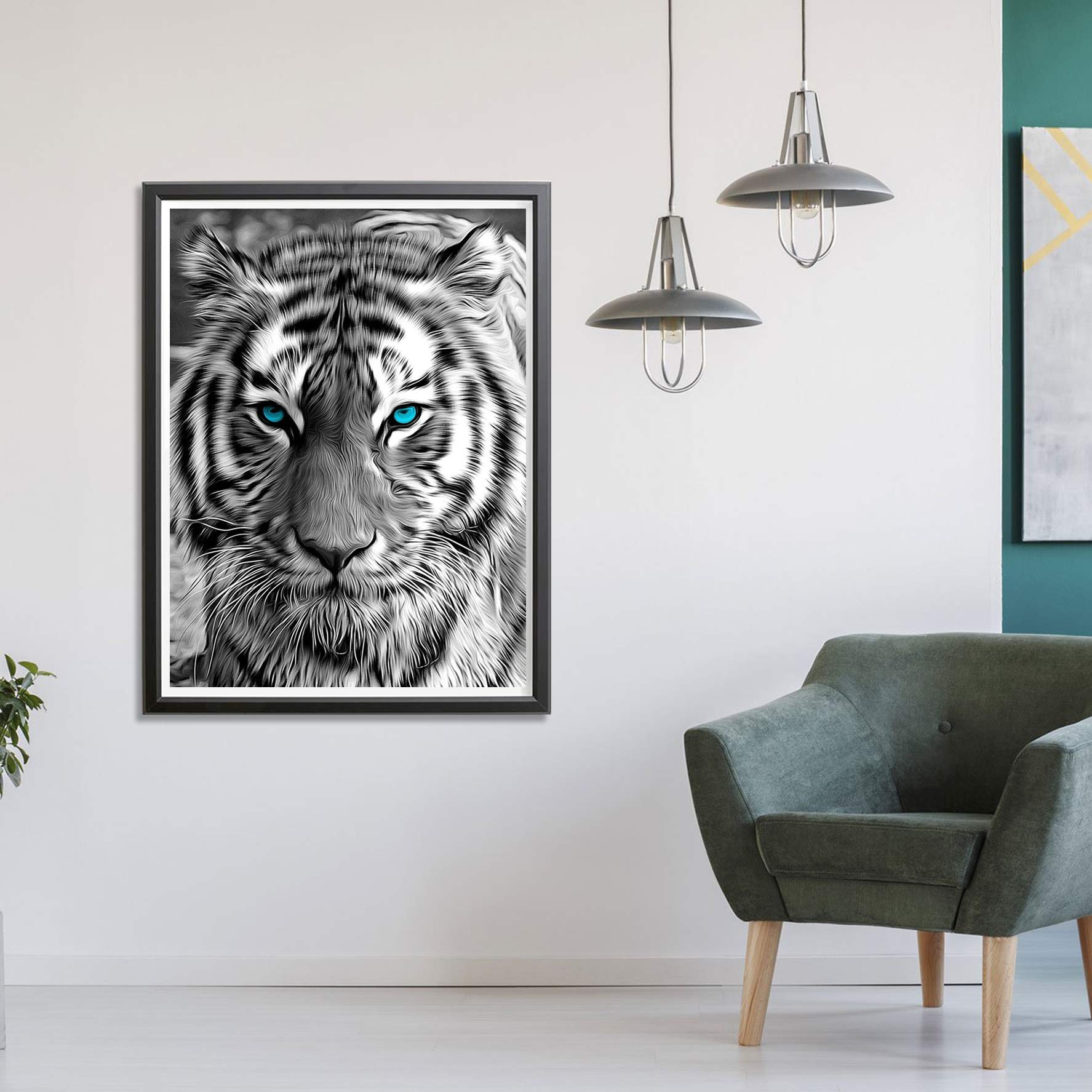 Showker 5D Kit Complet De Broderie Diamant Tigre - Peinture Diamant Bête Rond Point De Croix - Décoration Murale Pour Chambre, DIY Diamond Painting Maison 30x40cm