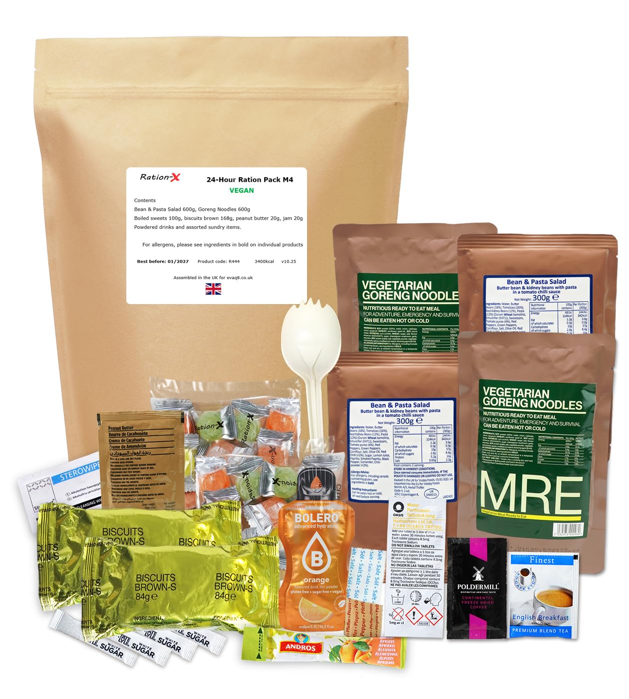 Ration-X 24 Hour Ration Pack VEGAN Ambient Menu 4 4000kcal Three Main Meals ++